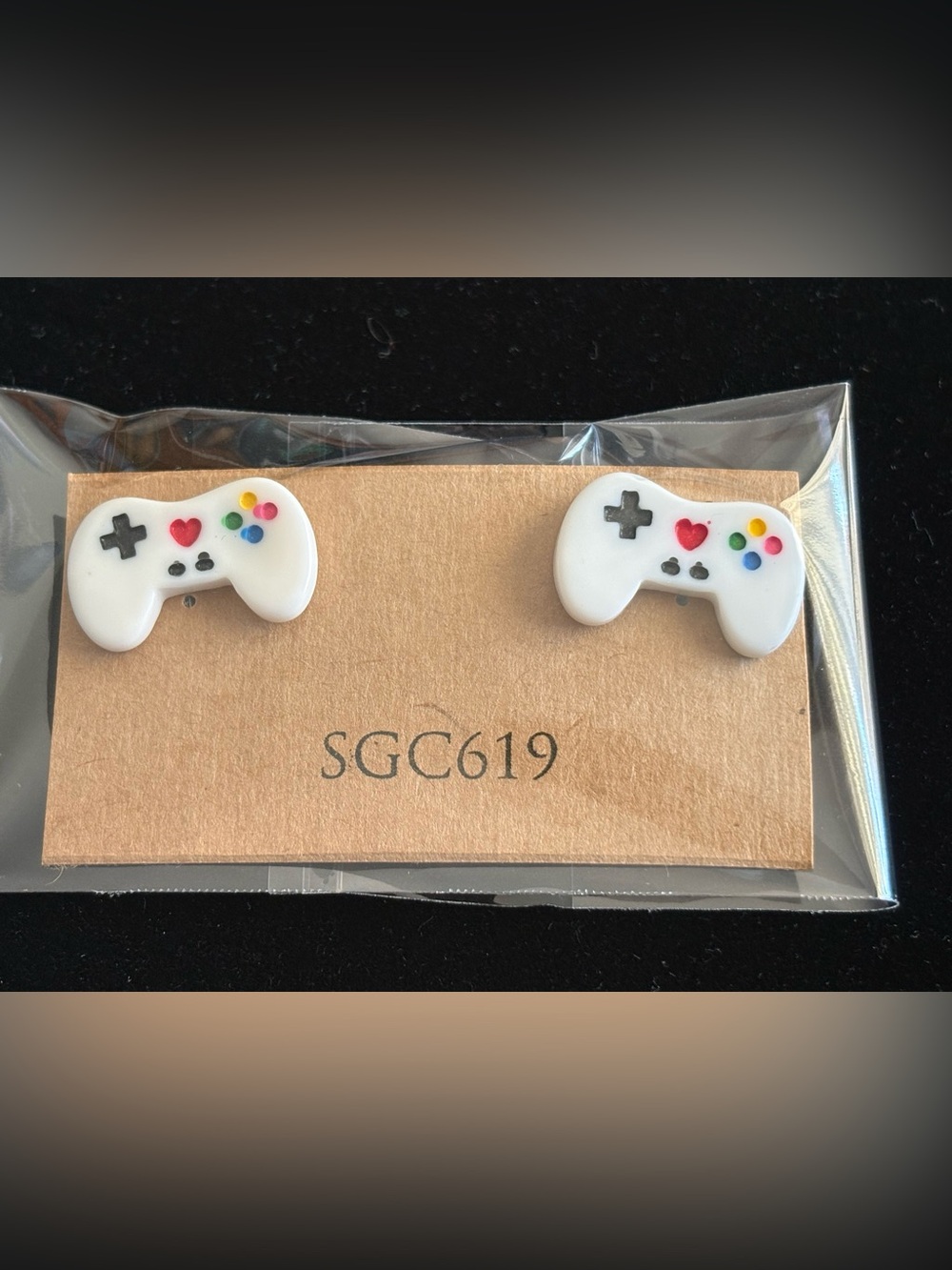 White Game Controller Stud Earrings with Colorful Button Accents